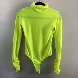 Prettylittlething Neon Yellow Roll Neck Bodysuit